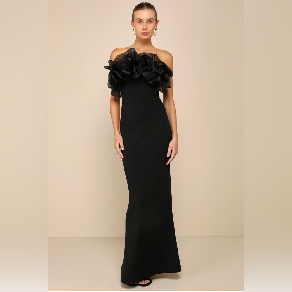 Lulu's Black Strapless Ruffle Dress